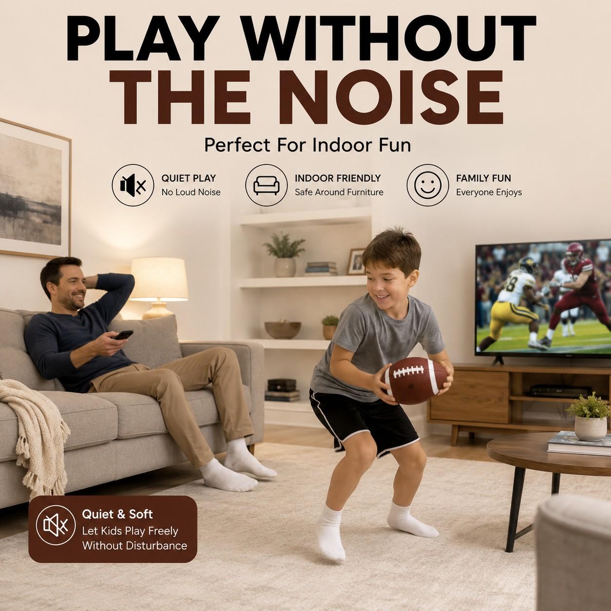 Silent Indoor Football for Kids & Adults, Soft PU Foam Football Toy, Quiet Indoor Play Ball, Safe Family Game for Home, Parent Child Sports Gift