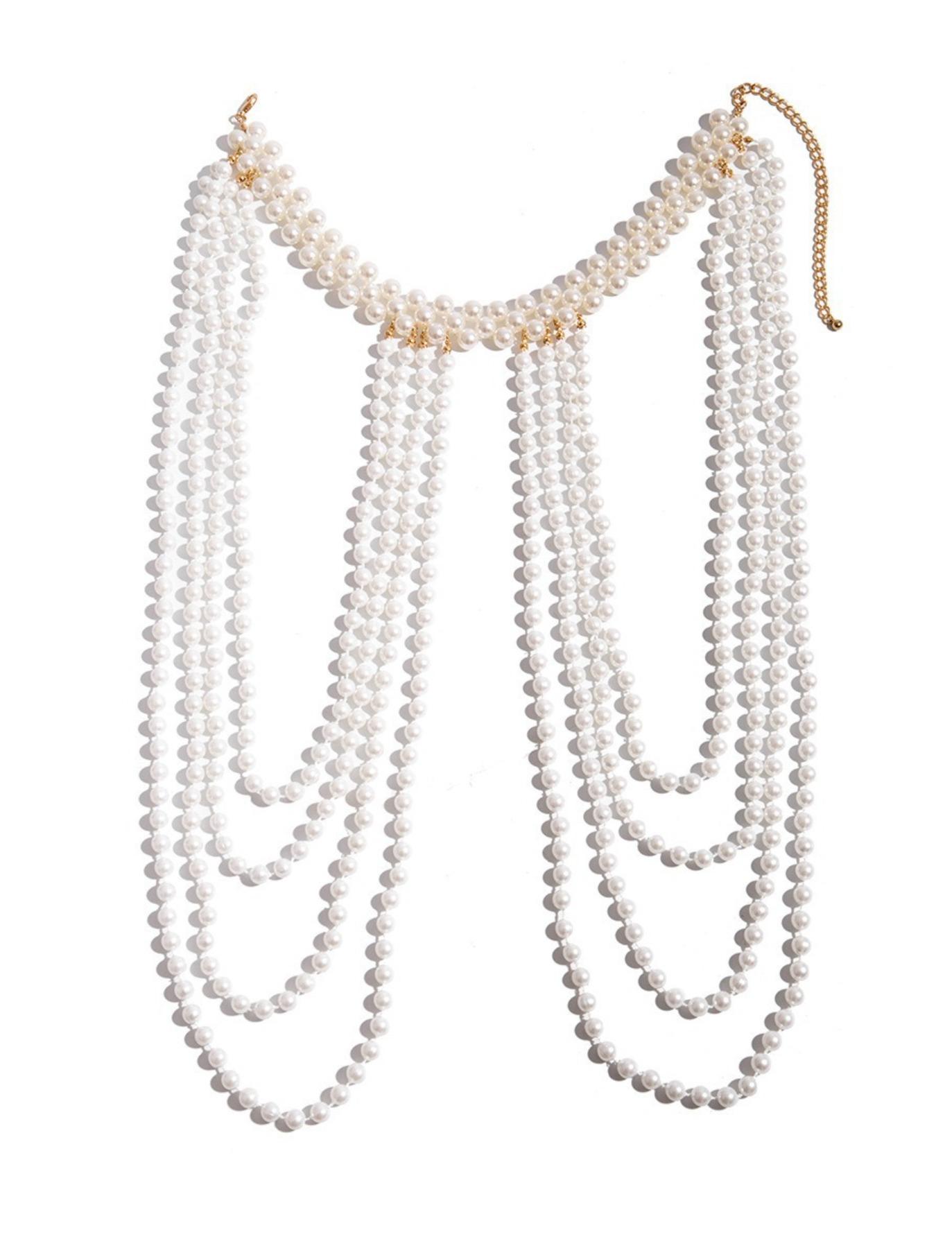 Bridal Tassel Imitation Pearl Shoulder Chain Necklace, Elegant Shawl Wedding Jewelry, Women's Accessory, New 2026 Design