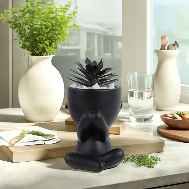 Gothic Artificial Succulent Set - 3 Human-Shaped Mini Planters with Dark Style Succulents, Creepy-Cute Desktop Ornaments for Halloween & Year-Round Decor