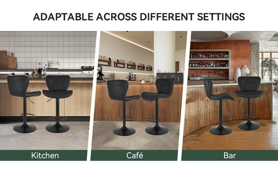 Modern Bar Stool Set of 2, Adjustable Faux Leather Upholstered Swivel Counter Stools, Counter Height Barstools with Back for Kitchen Island, Rust