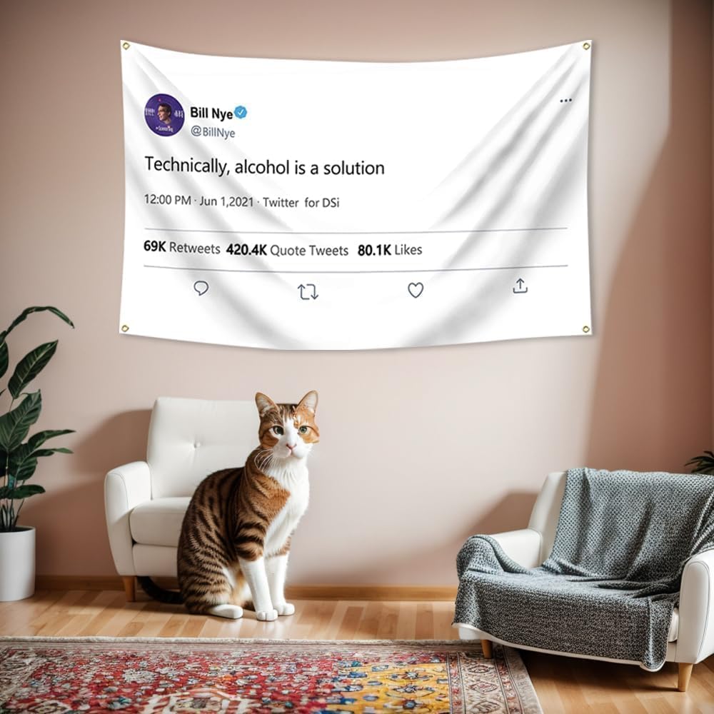 3x5ft Alcohol Quote Tapestry, Humorous "Technically, Alcohol is A Solution" Slogan Home Decor Wall Art, Indoor Use Home Supplies, Indoors, Wall Decor, Text