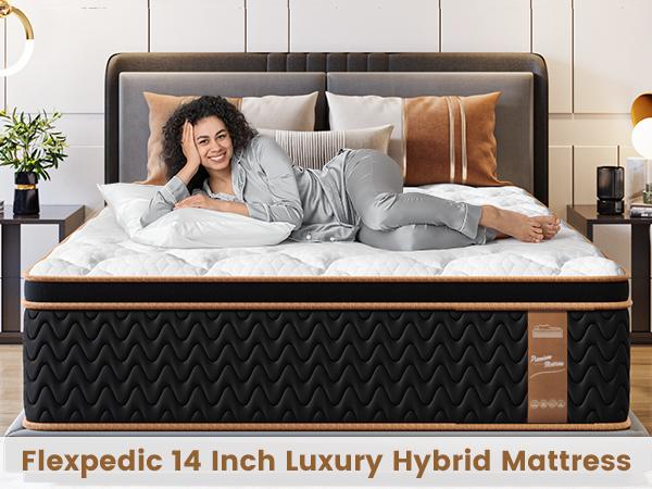 FlexPedic 10-14'' Hybrid Mattress, Twin Full Queen King Bed, Gel Memory Foam & Pocket Springs for Pressure Relief, Cozy Rest Bedroom