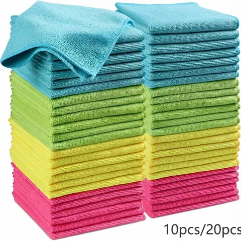 Microfiber Cleaning Cloth, Traceless Microfiber Towel (10pcs/20pcs), Ideal for Daily Cleaning & Car Detailing, High-Quality Absorbent Material
