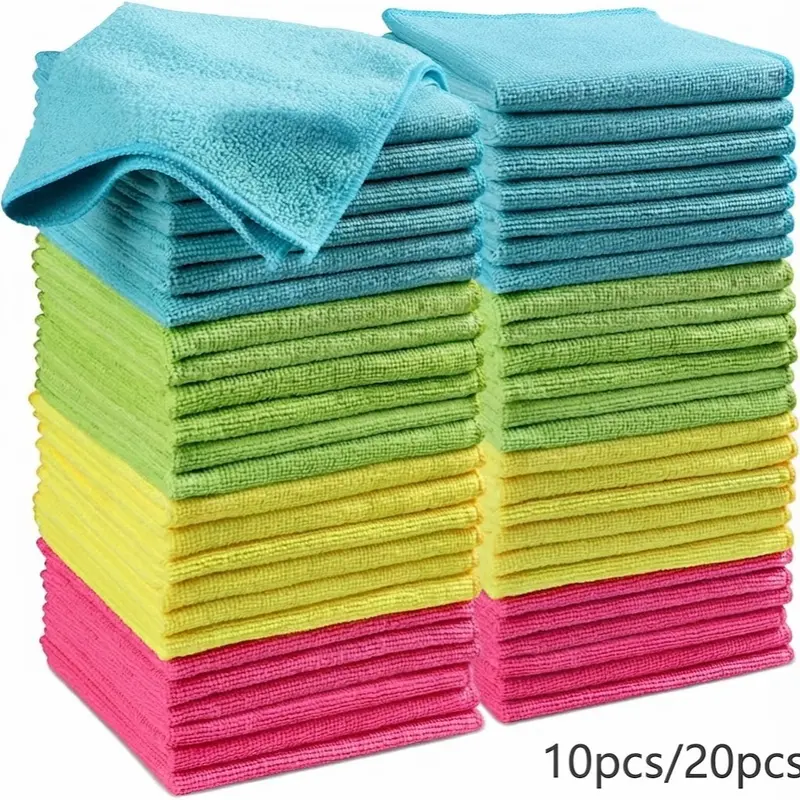 Microfiber Cleaning Cloth, Traceless Microfiber Towel (10pcs/20pcs), Ideal for Daily Cleaning & Car Detailing, High-Quality Absorbent Material