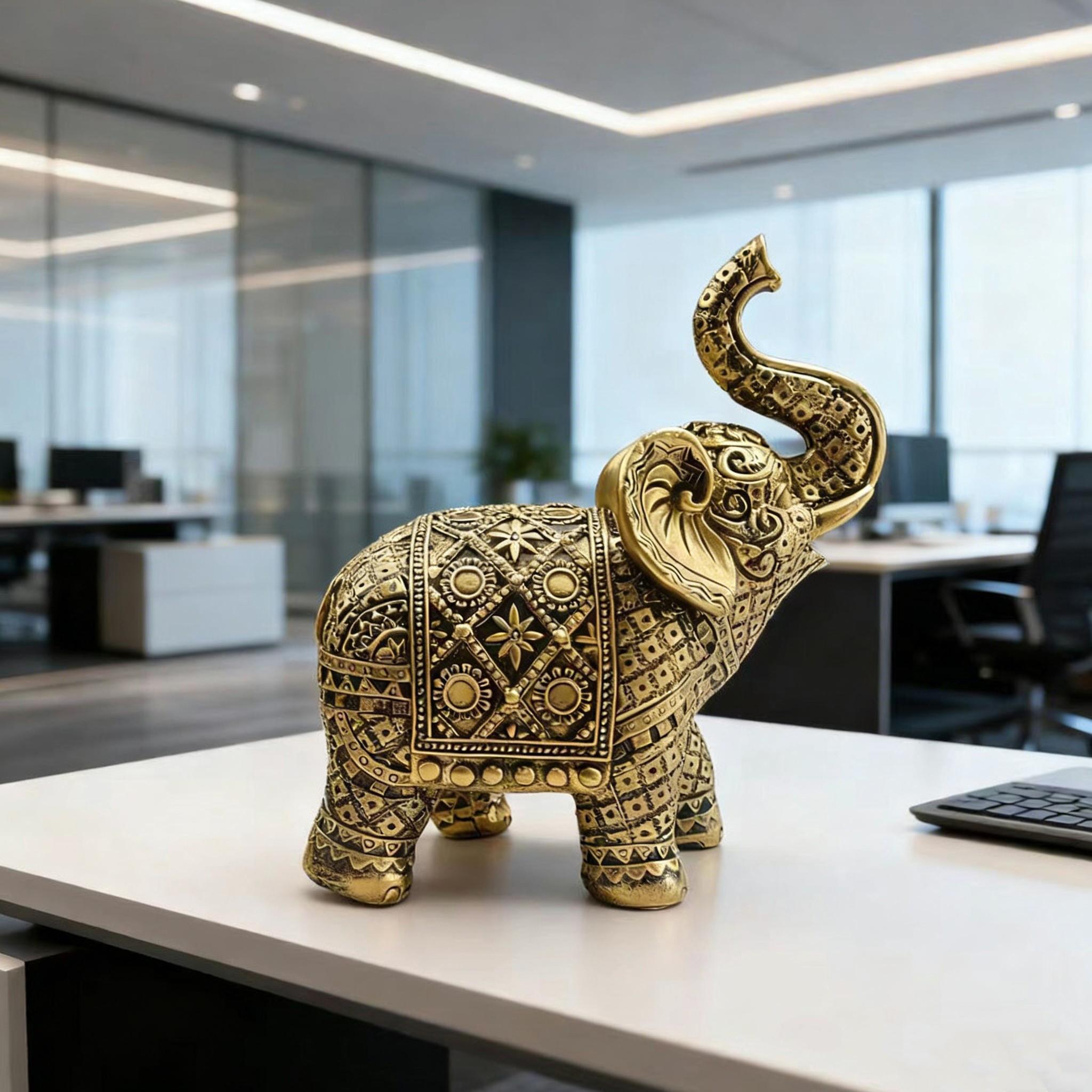 Lucky Wealth Elephant Decoration, Resin Statue Art Craft, Bookshelf Home Living Room Office Cafe Decor, Room Desktop Display Entrance Decor