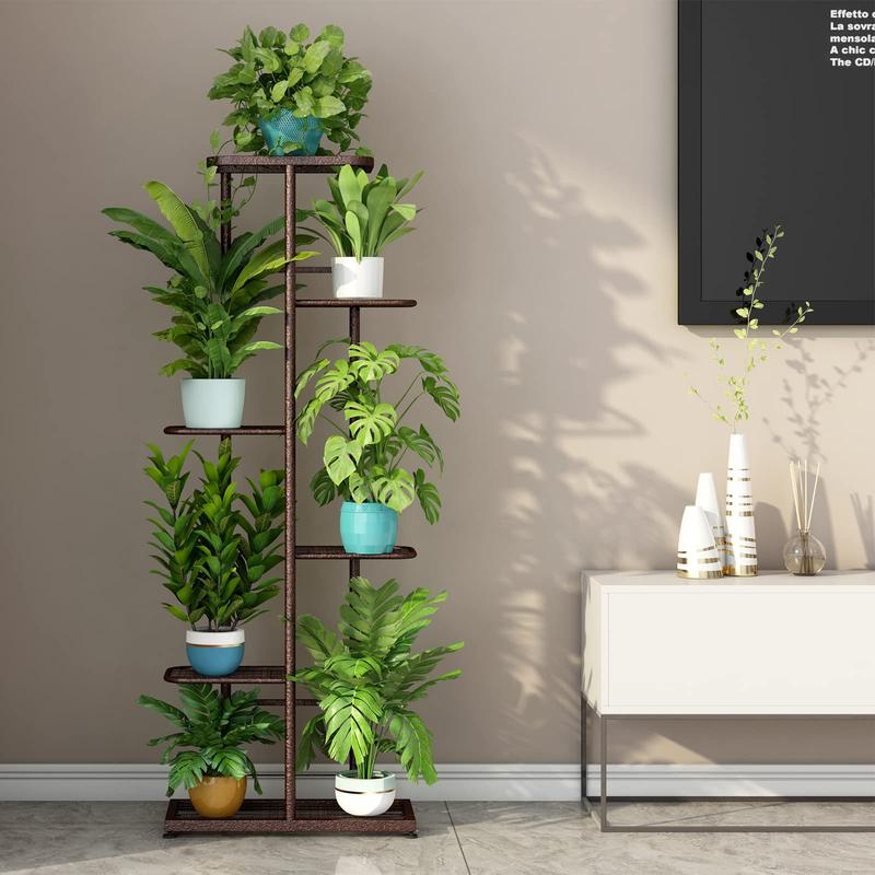 6 Tier 7 Pot Metal Plant Stand for Indoor & Outdoor Use - Rust-Free Iron Plant Organizer Rack with Round Feet for Balcony, Living Room, or Garden Corner