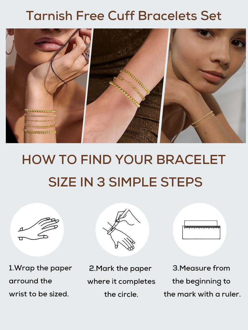 TEWIKY 5PCS Bracelets For Women Jewelry Sets For Women Cute Tennis Bracelets For Fashion Cuban Link Paperclip Chain Dainty Bracelet Pack Gifts For Women Girls trending  jewellery For Gift Trendy Stack Bangle Elegant Minimalist Bangle