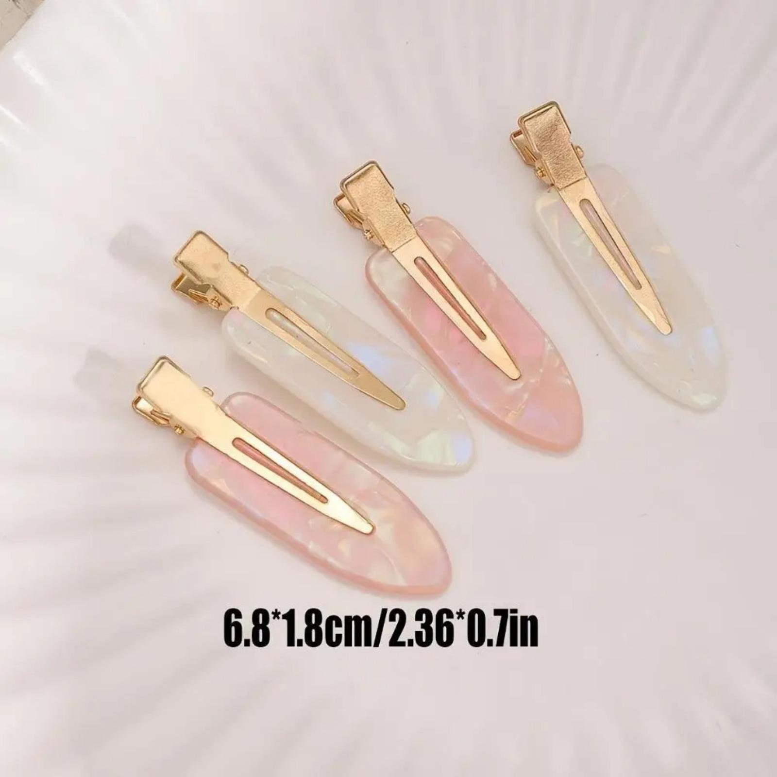 Women’s Flat Acetate Alligator Hair Clips Available In 4 Or 8 Pieces In Pink And White Shades, No-Crease Anti-Slip Hair Styling Accessory For Makeup Application, Salon Use And Daily Hairstyle Arrangement