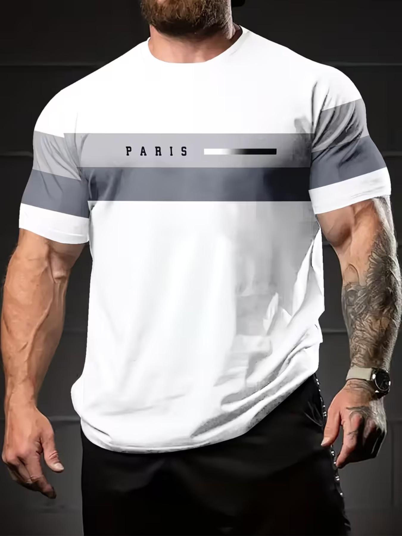 Men's Short Sleeve T-Shirt, Horizontal Stripes, Casual Slim Fit, All over Print, Ideal for Daily Wear and Travel