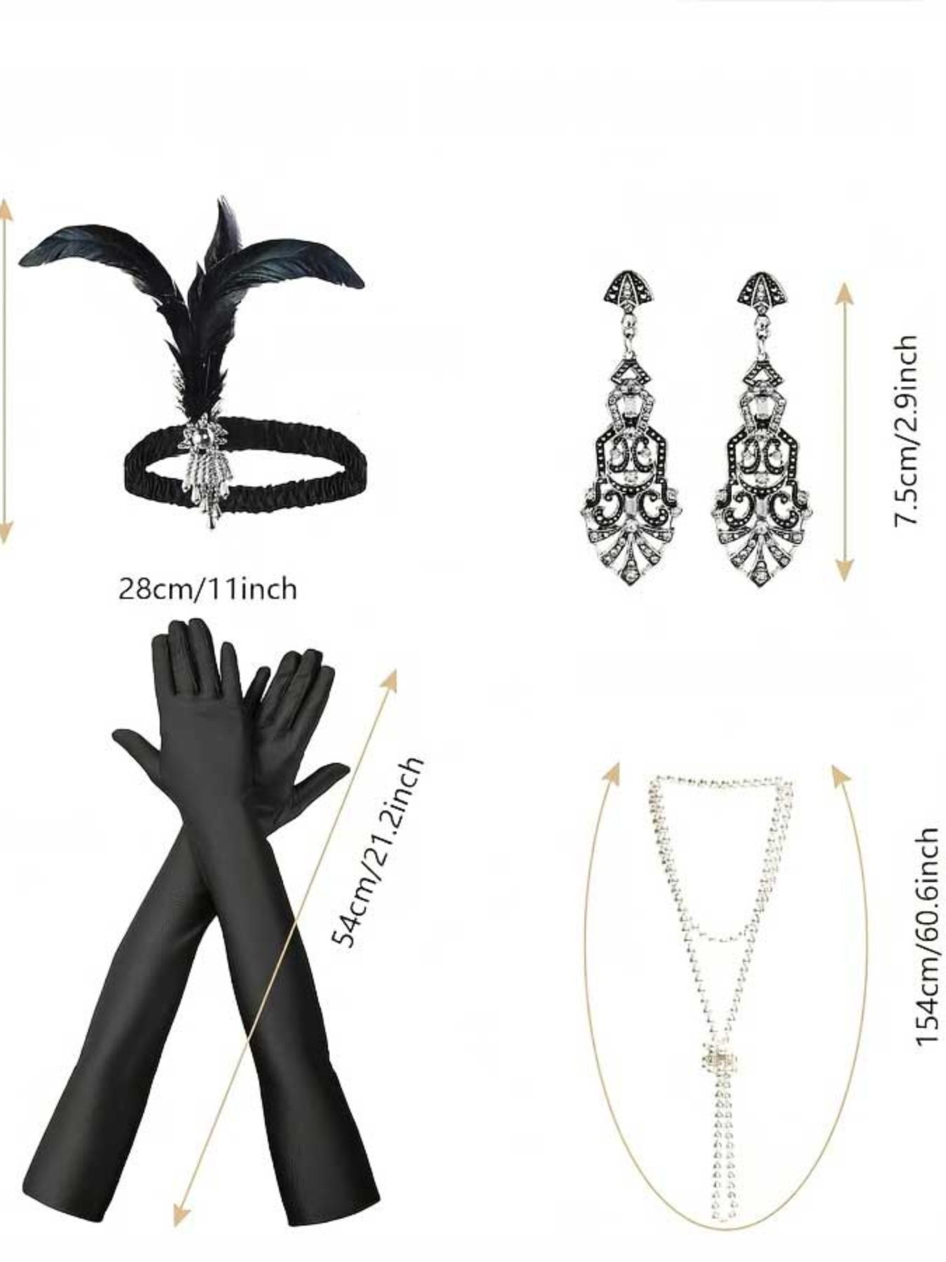 Women Vintage Retro Costume Set Including Hairband Beaded Necklace Earrings Gloves, Perfect for Wedding Party Gift Tea Party Photo Shoot