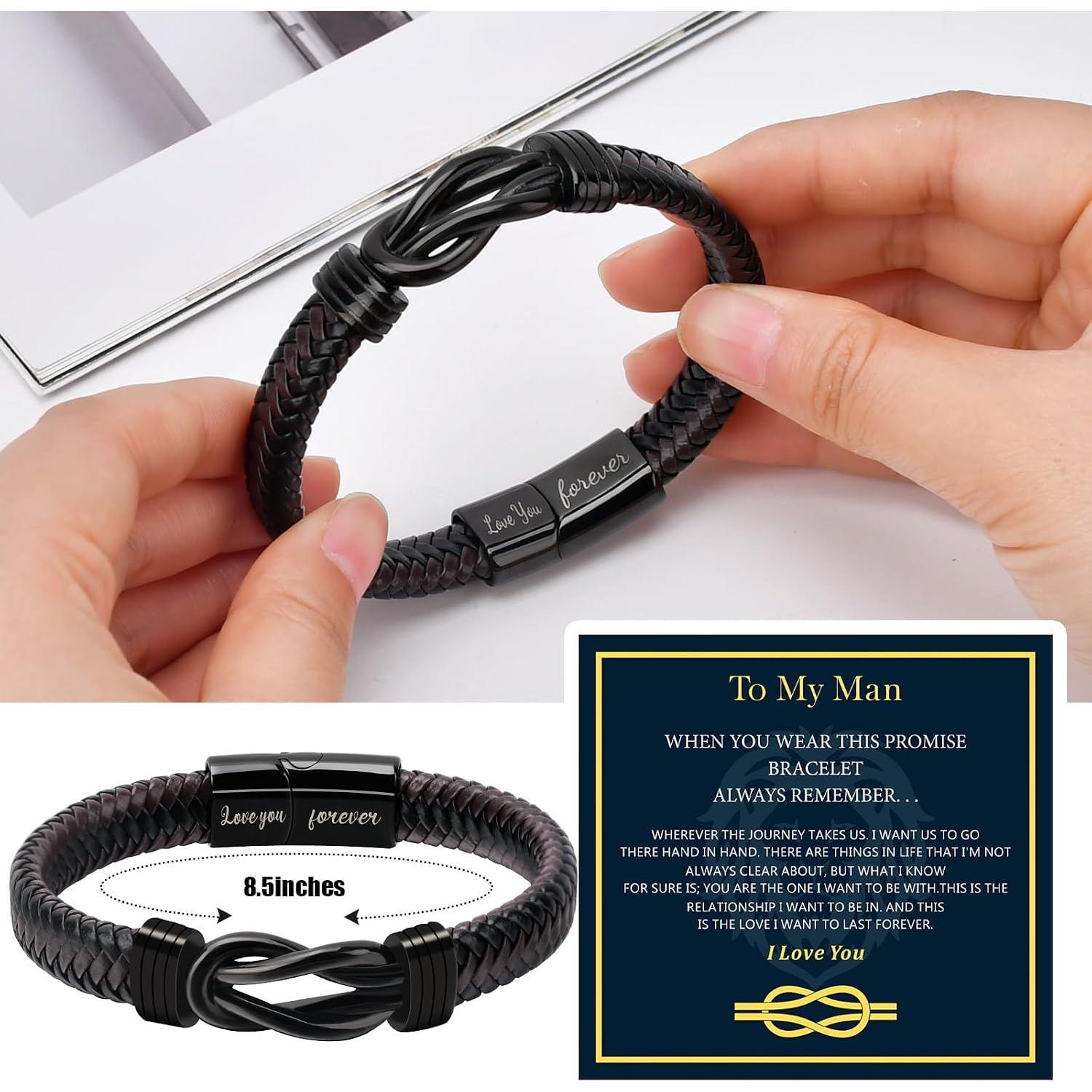 Leather Couples Bracelets Christmas Birthday Gifts for Men | Valentines Day Gifts for Him,Anniversary Romantic Gifts for Boyfriend Husband from Wife, Braided Leather