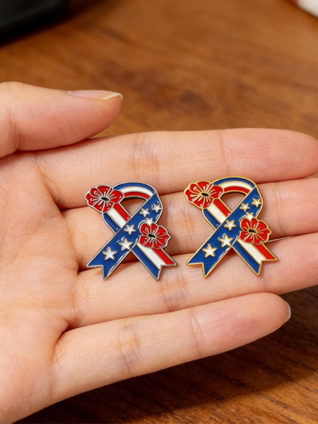 2pcs American Independence Day Flower Ribbon Brooches, Star-Spangled Fashion Pin, Memorial Accessory, Versatile Gift Item