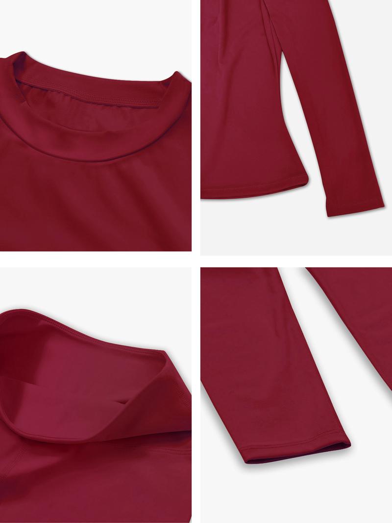 Women's Solid Long-Sleeve Tee & High-Waist Leggings Set, Sporty Round Neck Top & Skinny Pants 2-Piece Set for Gym Workout and Running, Ladies Fall & Winter Sportswear, Sports Fitness Wear