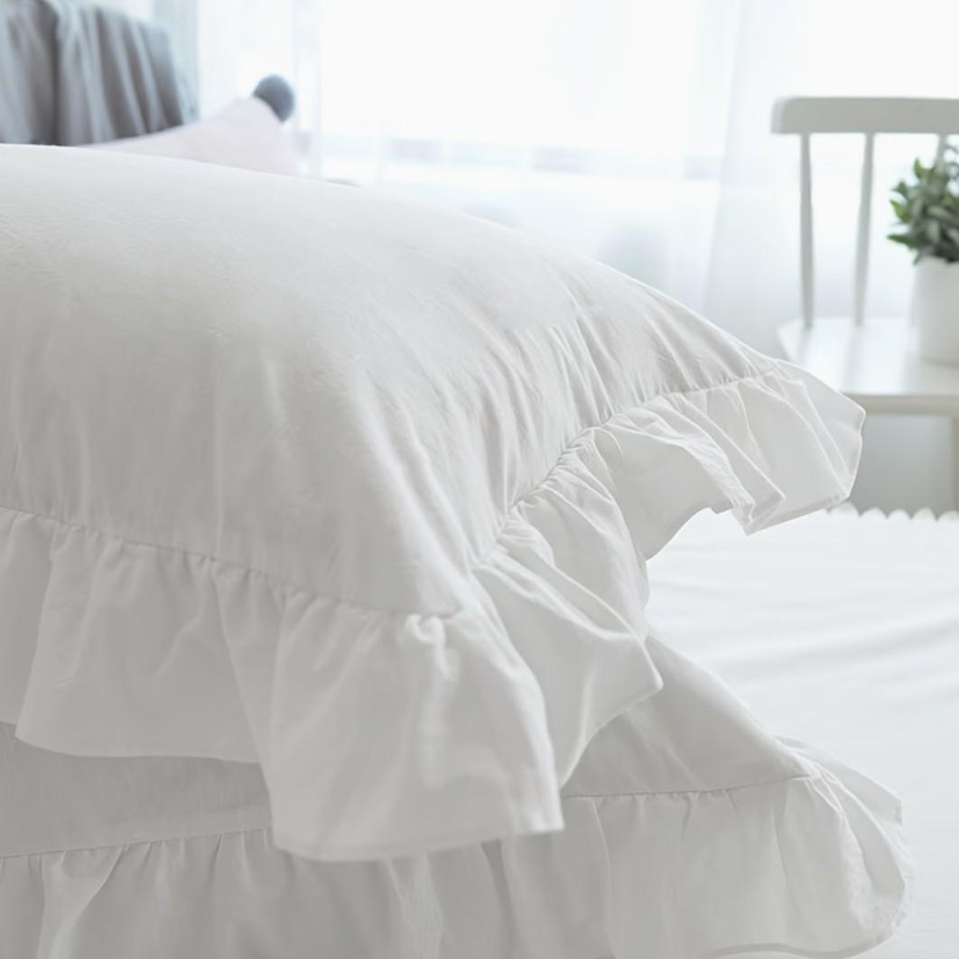 Solid Color Ruffle Pillowcase Set, Crafted with Raffle Detail, includes 2 Pillowcases Without Pillows, Soft and Comfortable Bedding Accessories