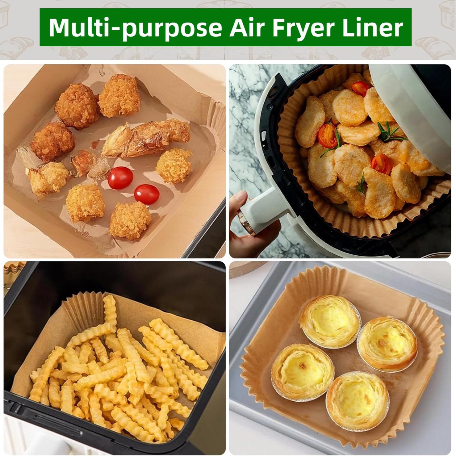 Kitchen Must-Have, 100 Pcs 6.3" Square Disposable Air Fryer Liners, Non-Stick Waterproof Oilproof, Food Grade Parchment Paper, Oven Microwave Safe, Bakeware