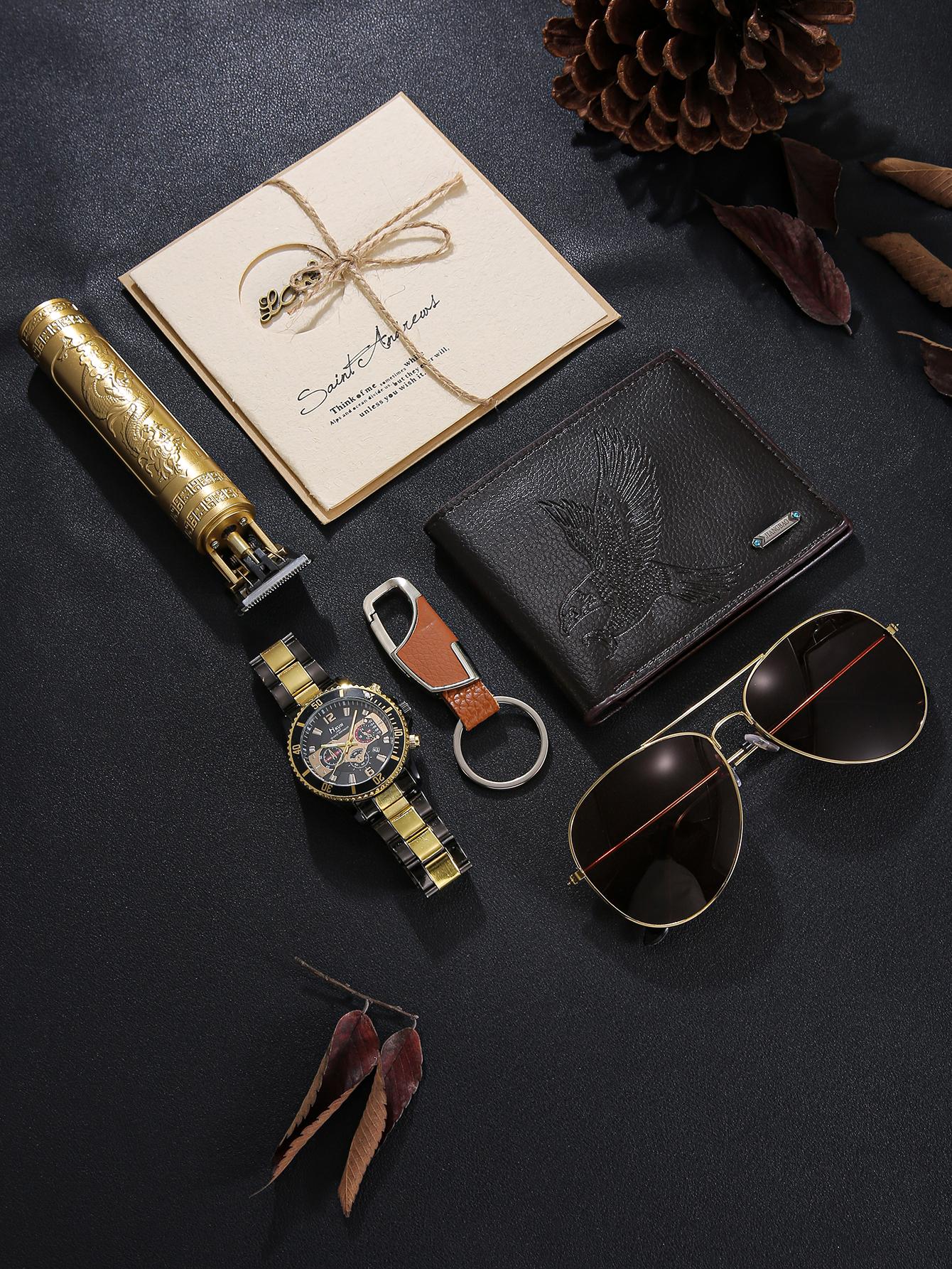 Men's Watch + Decorative Glasses + Hair Clipper + Wallet + LED Light Keychain + Greeting Card, Perfect Gift Set for Him, Perfect Gift Bundle, Surprise Gifts, Gift Idea, Man Gift Set, Accessories Men's Watch + Decorative Glasses + Hair Clipper + Wallet + LED Light Keychain + Greeting Card, Perfect Gift Set for Him, Perfect Gift Bundle, Surprise Gifts, Gift Idea, Man Gift Set, Accessories