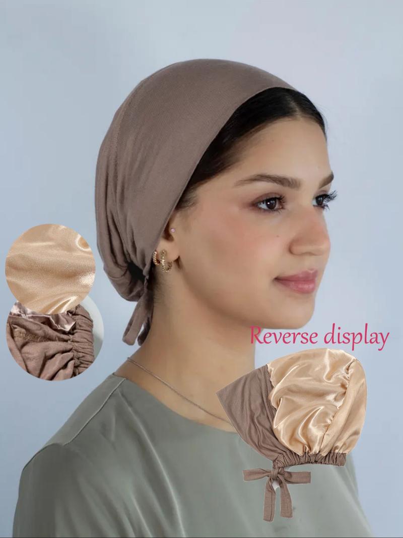 1pc Women's Solid Satin Lined Headscarf with Adjustable Ties, Breathable Comfortable Hijab, Perfect for Daily Wear, Ramadan and Eid