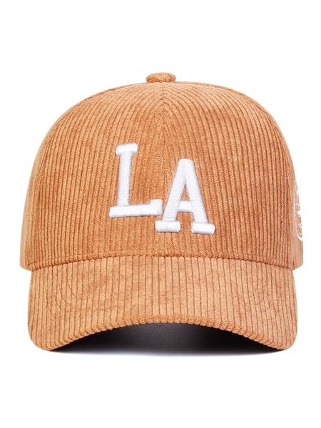 Unisex Corduroy La Baseball Cap, Adjustable Outdoor Sun Protection, Casual Fitted Design for Spring & Fall Travel, Quality Caps