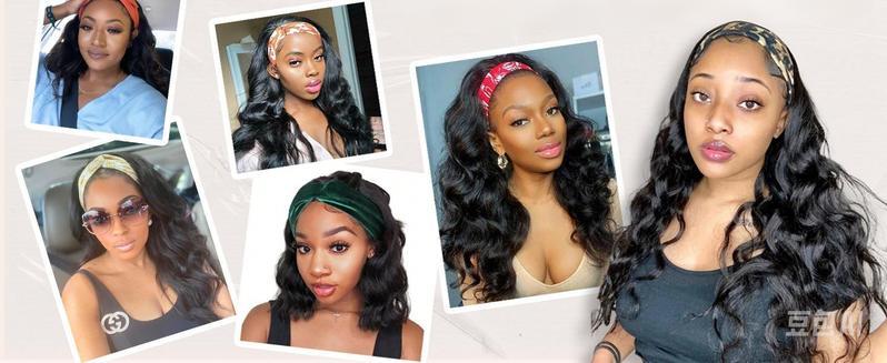 Wear and Go Body Wave Headband Wig Synthetic Wavy Wig for Black Women Glueless Wig with Headband Attached Heat Friendly 22 inch