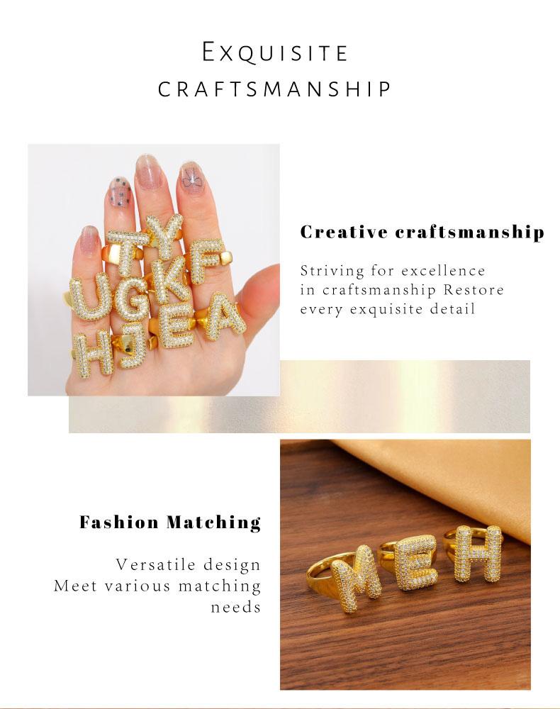 GGRIL Bubble 14K Gold Plated initial rings for women chunky golden rings bubble A-Z initial ring adjustable rings for women open letter ring GGRIL Bubble 14K Gold Plated initial rings for women chunky golden rings bubble A-Z initial ring adjustable rings for women open letter ring