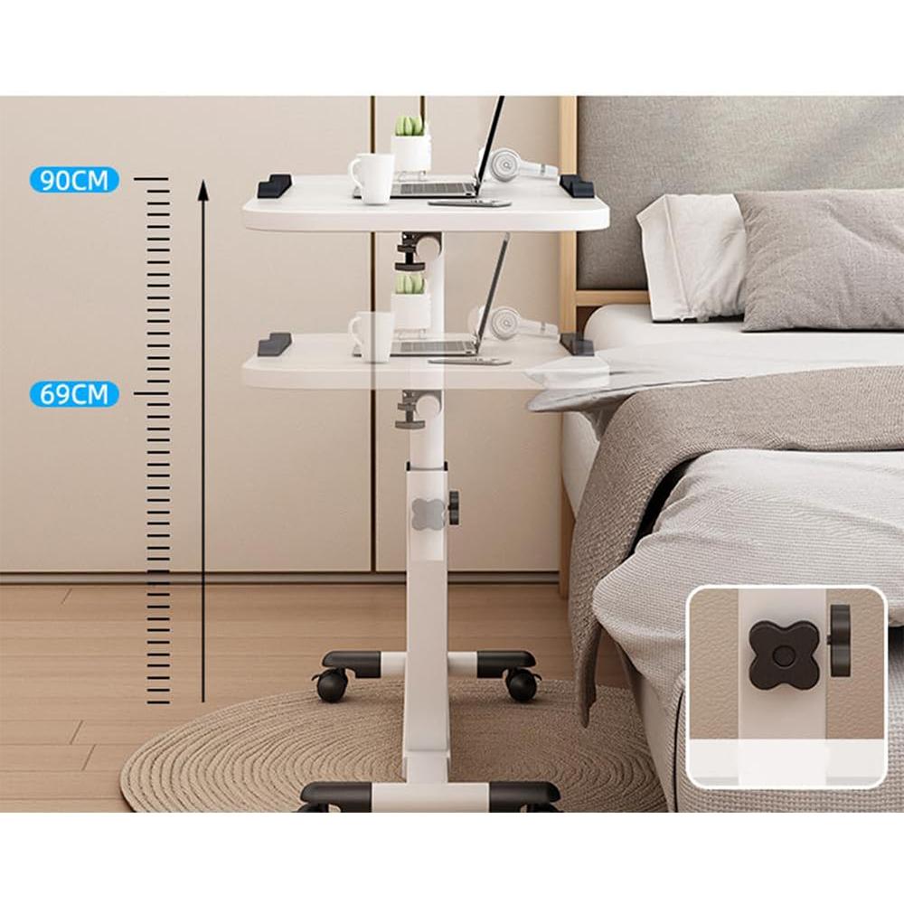 Foldable Standing Desk with Wheels, 27.2-35.4" Height Adjustable Mobile Overbed Tables, Metal Frame Portable Laptop Desk Bedroom Aids Hospital Bed Table for Home Hospital