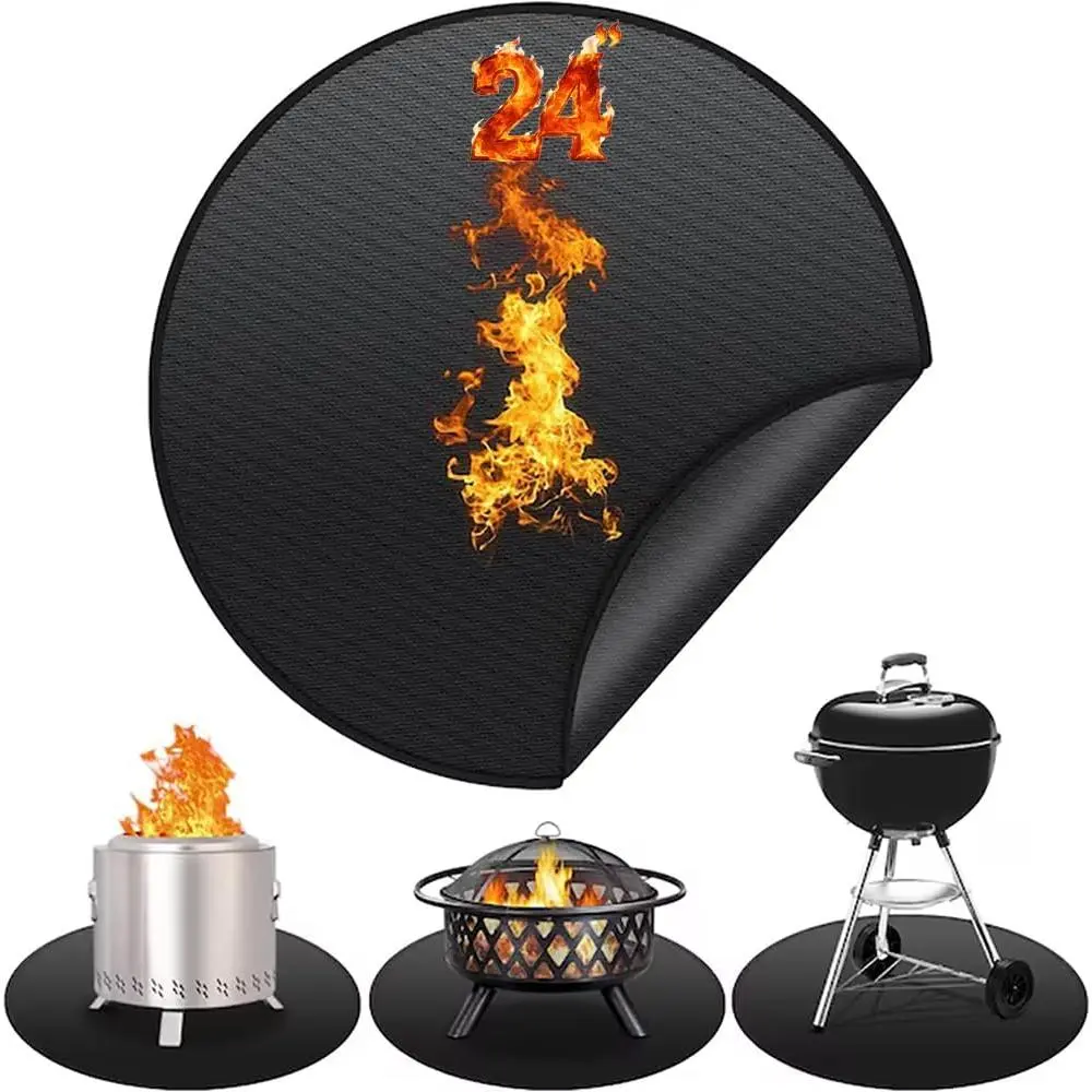 24" Fire Pit Mat for  Stove Bonfire Round Fireproof Under Grill Mat Oil Proof  BBQ Pad for Deck Patio Grass Outdoor Grill Accessories Portable and  | 24" Fire Pit Mat