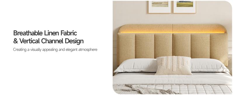 【Valentine's Day Gift】ONBRILL Adjustable Headboard for Full/Queen Size Bed Frame, Linen Fabric Bed Headboard with Storage & RGB LED Light in Modern Vertical Channel Design 【Valentine's Day Gift】ONBRILL Adjustable Headboard for Full/Queen Size Bed Frame, Linen Fabric Bed Headboard with Storage & RGB LED Light in Modern Vertical Channel Design