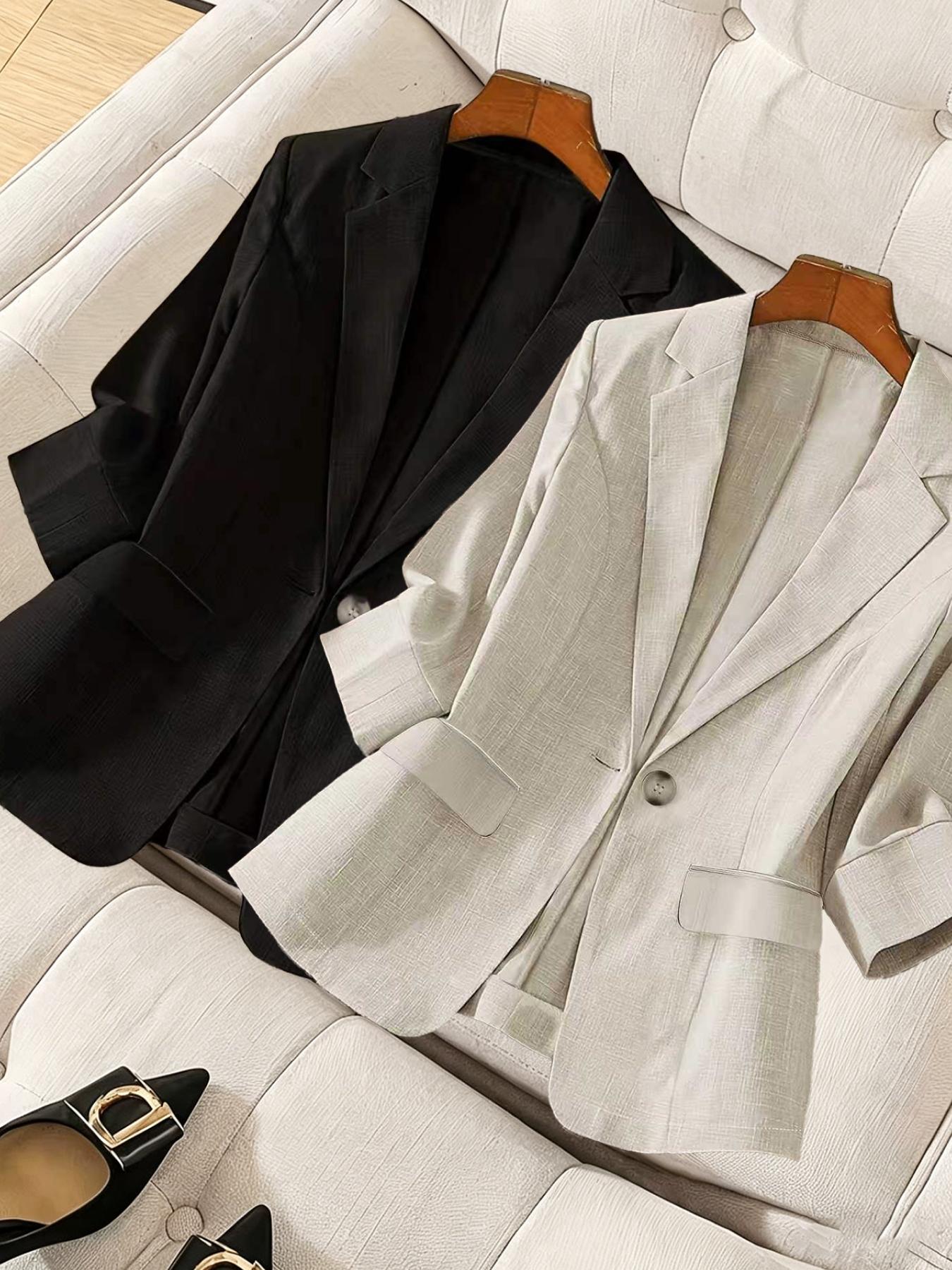 Women's two-piece plain color single-breasted double-pocket half-sleeve five-point suit jacket, suitable for spring and summer suitable for commuting outfit.