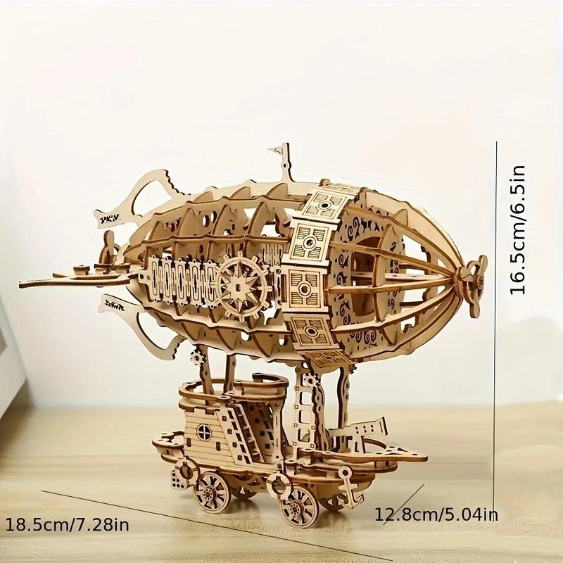 Wooden 3D Puzzle: Airship Model, DIY Assembled Building Toy