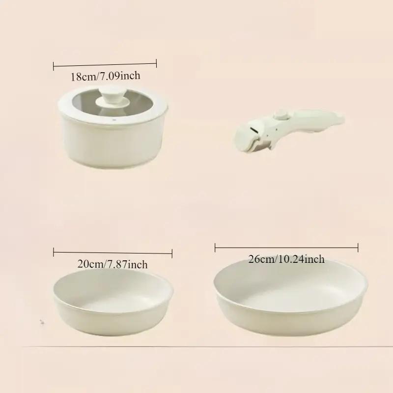 Portable Cookware Set - Lightweight non-stick removable cookware with pots and pans, space saving design suitable for small kitchens, easy to clean and compatible with electric stoves