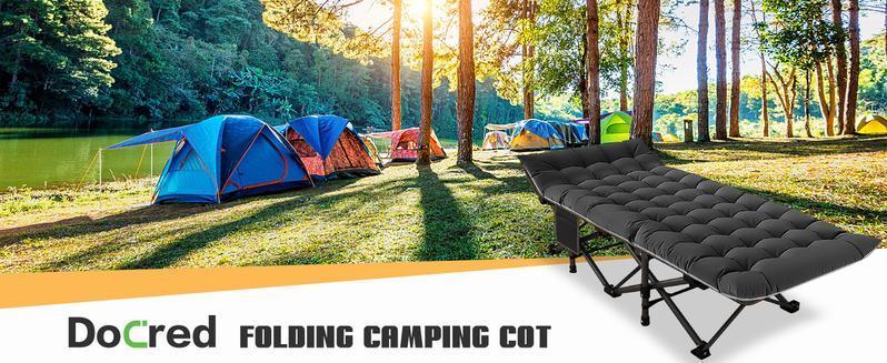 DoCred Camping Cot with Mattress, Heavy Duty Folding Bed Cot, XXL Portable Bed w/ Carry Bag for Outdoor Camping, Guest, Office Nap, Travel