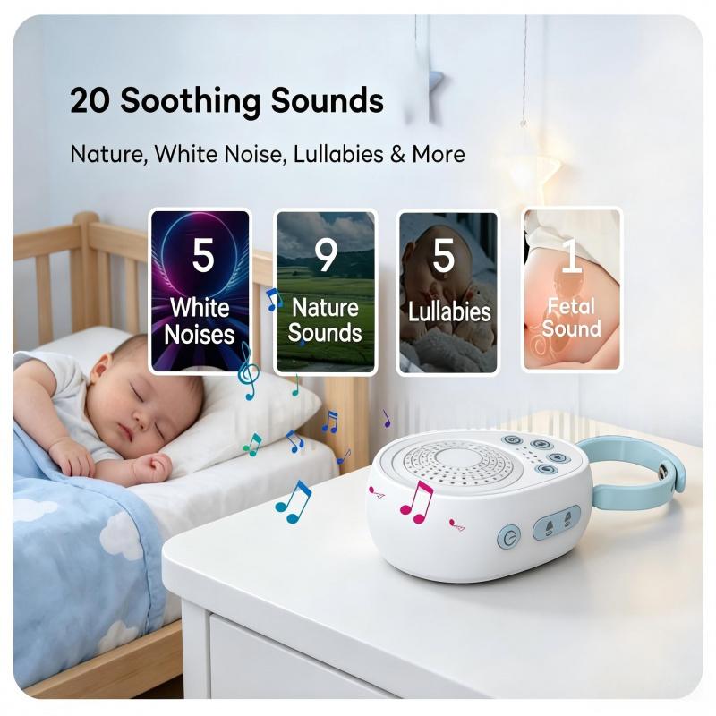 Portable Sleep Aid White Noise Machine - 1000mAh Rechargeable Battery & USB Powered, 20 Soothing Natural Sounds, Mini Portable Sleep Speaker, Noise Canceling Sleep Device for Office, Home & Travel with Timer and Memory Functions