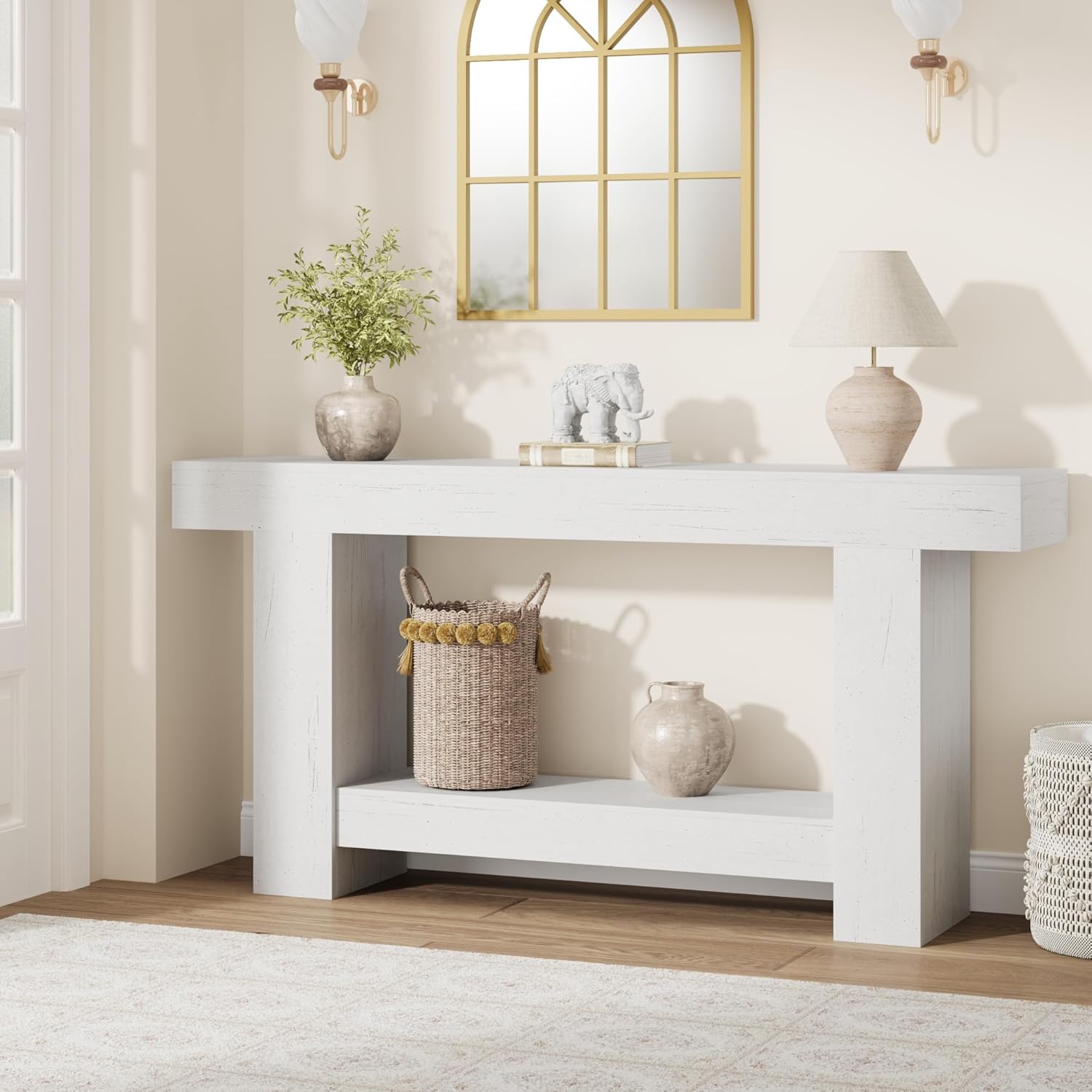 62.9" Narrow Console Table with Storage, Rectangular Sofa Table Behind The Couch,2-Tier Long Console Table, Wooden Accent Table, Entryway Table for Entrance, Hallway, Living Room