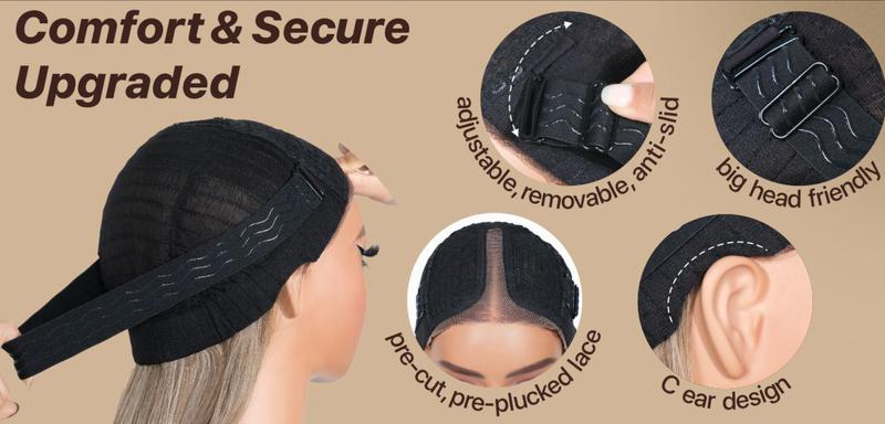 BrownBomb Wear and Go Layered Straight Synthetic Wig Glueless Pre Cut Lace Pre Plucked 26 Inch and Face Framing Bangs T Lace Perfect Middle Part Heat Resistant Fiber Realistic Wig for Daily Wear Parties Dating