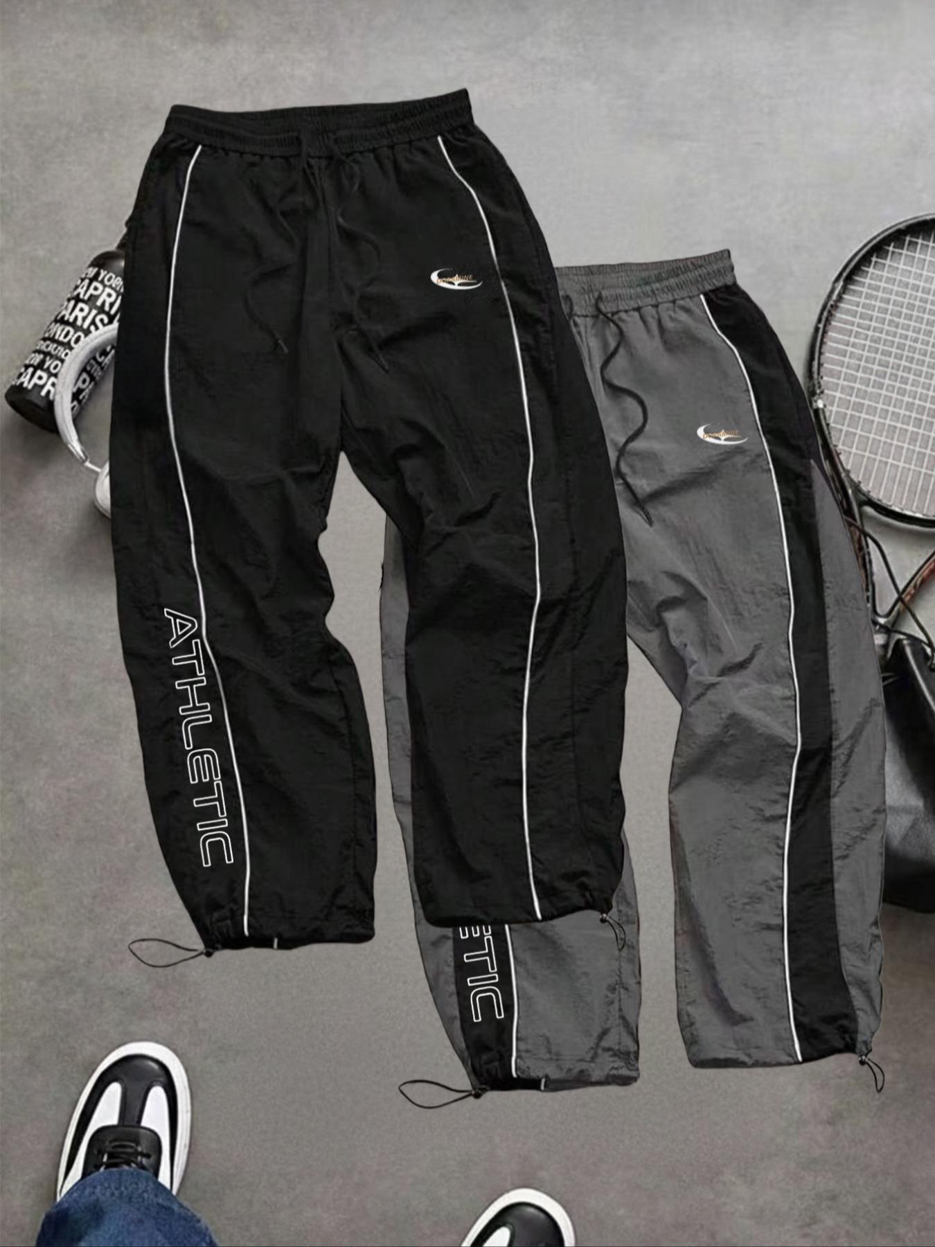 Men's Fashion Casual Sports Pants, Unique Print, Taslon Fabric, Lightweight Breathable, Side Stripes, Drawstring Waist, Adjustable Elastic Cuffs, Athletic Running Pants