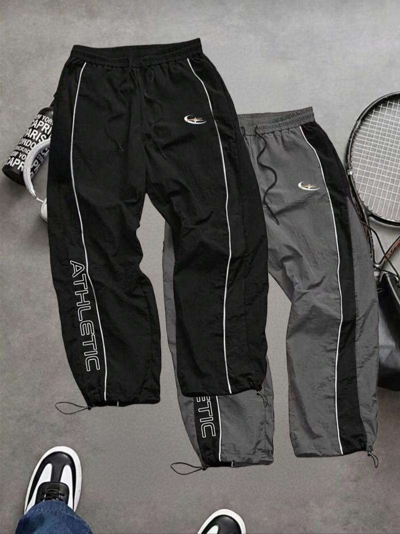 Men's Fashion Casual Sports Pants, Unique Print, Taslon Fabric, Lightweight Breathable, Side Stripes, Drawstring Waist, Adjustable Elastic Cuffs, Athletic Running Pants