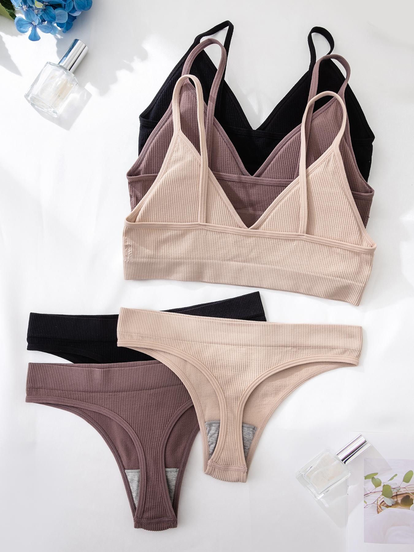 Women's Solid Textured Wireless Seamless Bra & Panty Set, Soft Comfy Breathable Bra & Panty Set, Lingerie Set for Women, Underwear Sets