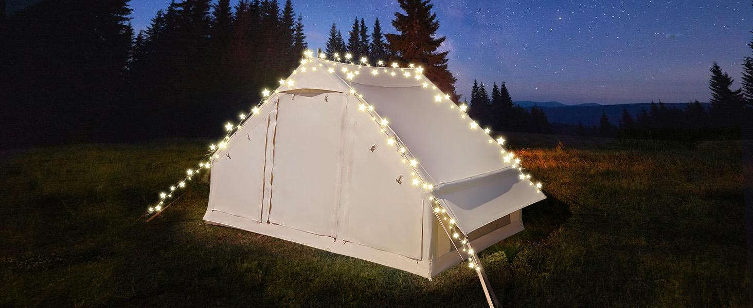 DoCred Inflatable Camping Tent with Pump, Glamping Tents with Stove Jack, Easy Set up 4 Season Waterproof Windproof Outdoor Gazebo, Luxury Cabin Tent with Removable Mesh Windows & Doors for Beach, Backyard, Sleepovers, Camping