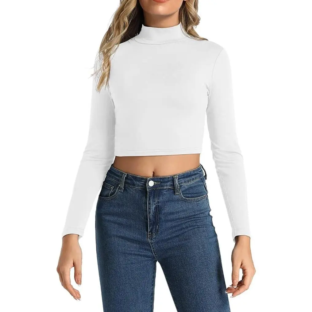 Women's Lightweight Turtleneck Long Sleeve Crop Tops Basic Casual Trendy Outfits
