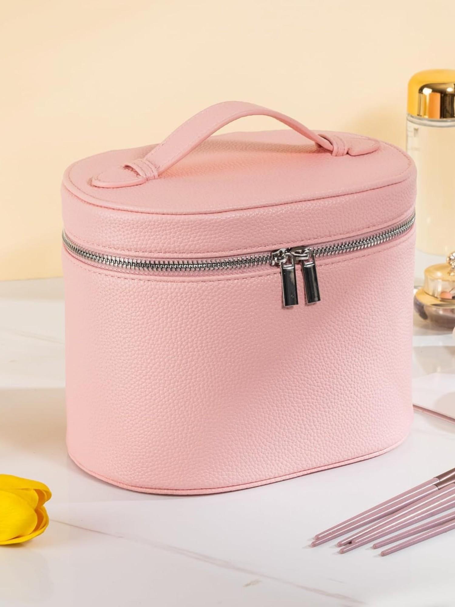 Fashion PU Cosmetic Bag, Large Capacity Travel Makeup Pouch, Detachable Lining, Solid Pattern, All Seasons, Women's Vanity Case