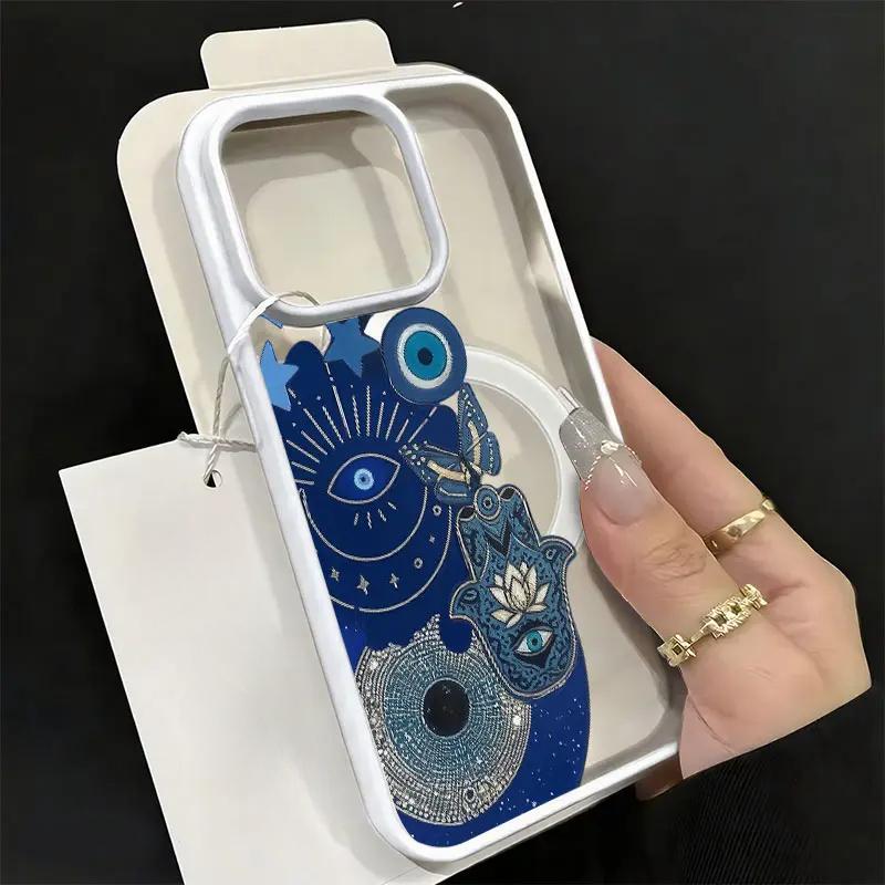 Blue Evil Eye Hamsa Hand TPU Plastic Phone Case - Mystical Boho Protect Cover for iPhone 17,16,15,14,13,12,11 Plus Pro Max Various Models
