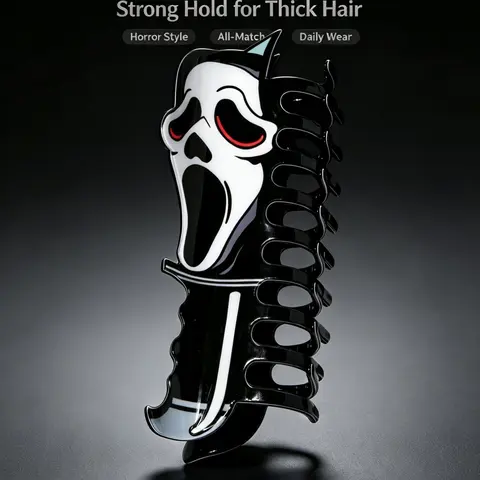 Halloween Scream Ghost Face Knife Design Hair Claw Clip, Spooky Gothic Acrylic Shark Clip, Cosplay Party Hair Accessories for Women Girls Hair Clips