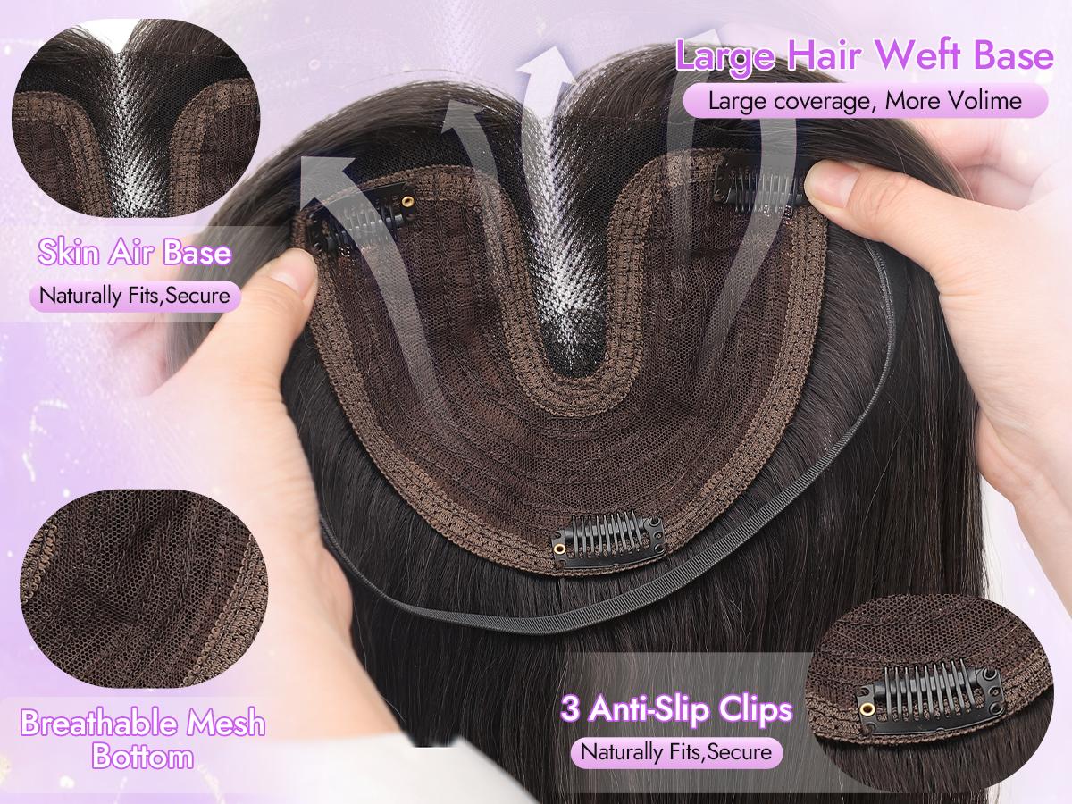 [AISI HAIR]Natural Black Hair Toppers for Women with Thinning 3D 360° Cover Clip in Wispy Bangs Upgraded Adjustable Bandage 24 Inch Long Layered