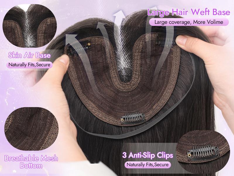 [AISI HAIR]Natural Black Hair Toppers for Women with Thinning 3D 360° Cover Clip in Wispy Bangs Upgraded Adjustable Bandage 24 Inch Long Layered