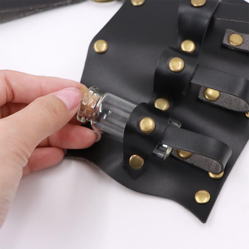 Medieval Potion Bottle Waist Pack, PU Material with Belt Loop, Includes 3 Cork Bottles, Renaissance Witch Props, Stempunk Cosplay Costume Set