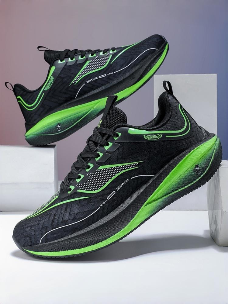 Unisex Bright Yellow Racing Mesh Running Shoes, Platform Non-slip Wear-resistant Professional Sports Sneakers