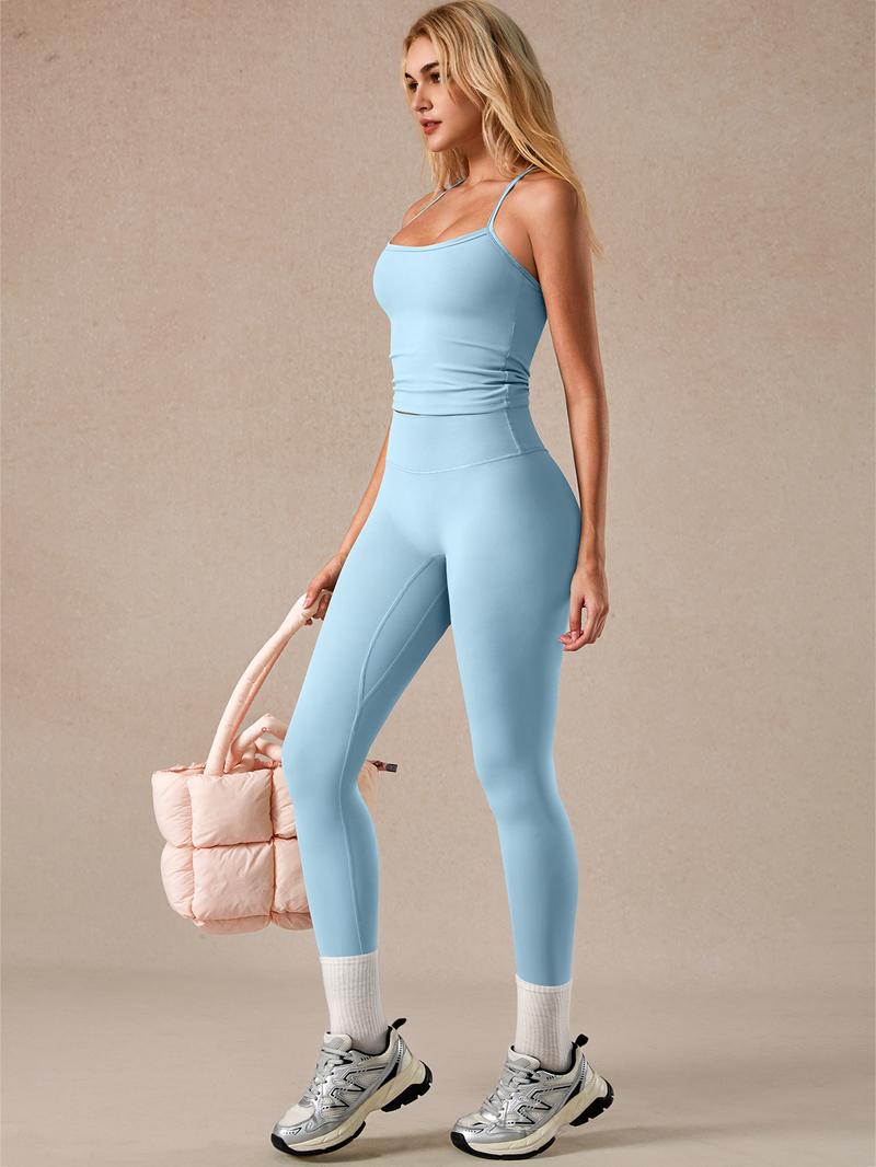 2 Piece Women's Tank Top and High Waist Pants Set, Gym Yoga Outfit, Removable Padding and Breathable Design for Yoga and Fitness, Tight-Fitting Outdoor Sport