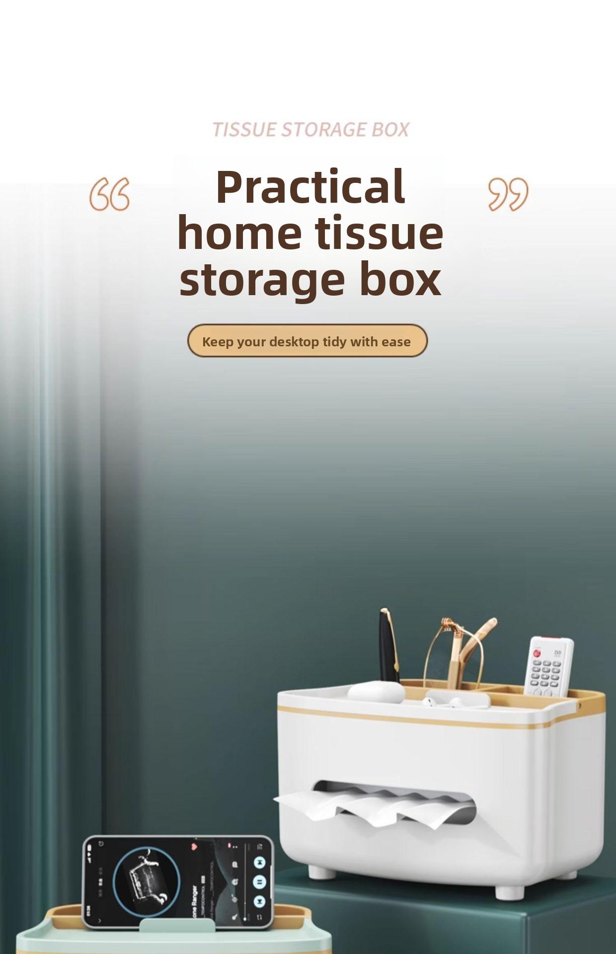 3-in-1 Remote Control Holder & Tissue Box, Tissue Dispenser with Storage Compartment, White/Mint Green - Plastic Coffee Table, Nightstand Centerpiece - Compatible with TV/Phone/DVD - Space-Saving Design, Office Organization & Storage