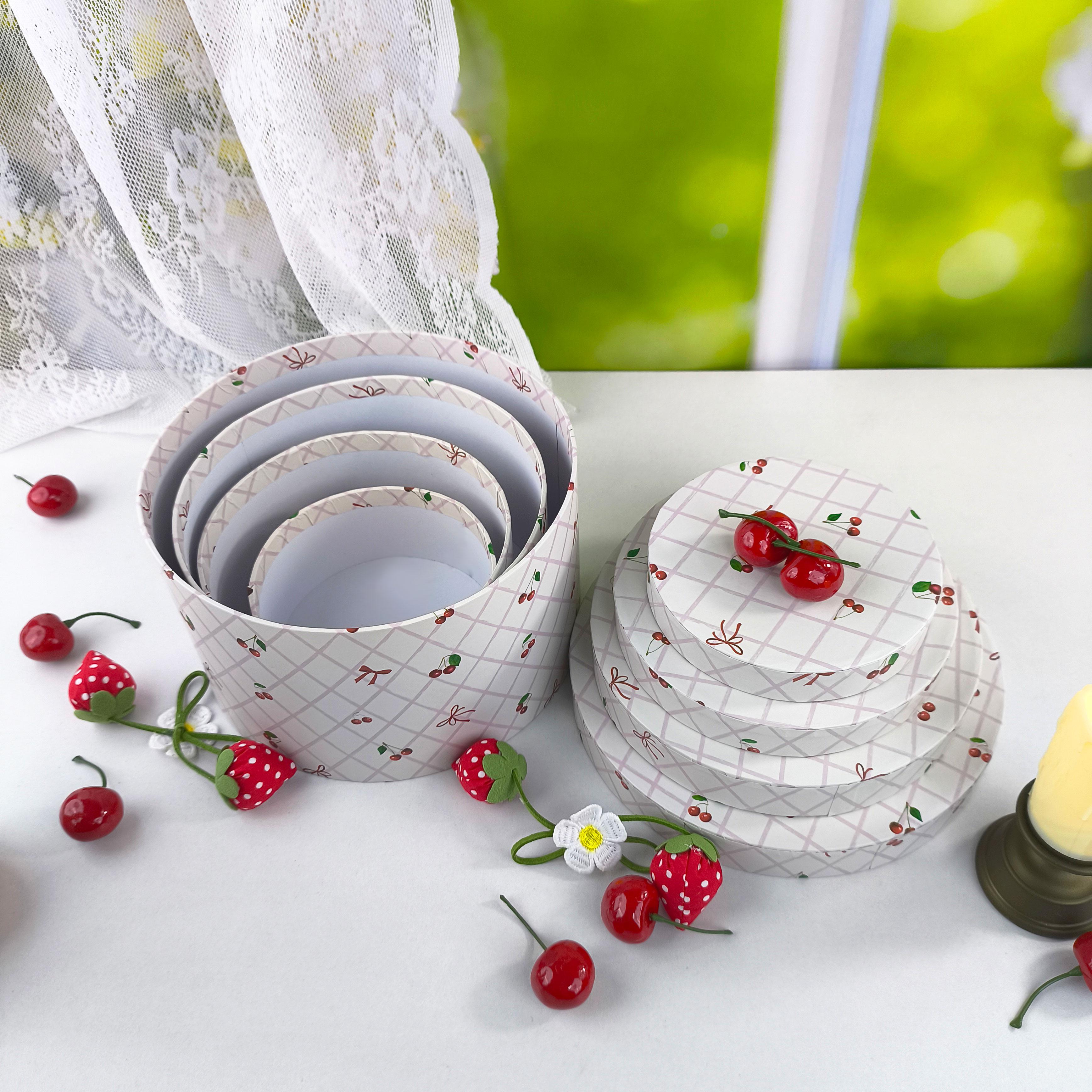 4pcs Cherry Pattern Oval Gift Box Set, Jewelry Organizer for Necklace Earrings Bracelet, Wedding Birthday Party Favor Packaging Box, Holiday Gift Box, Home Desktop Decor Display Case, Perfect for Valentine's Day Christmas Anniversary Gift Wrapping