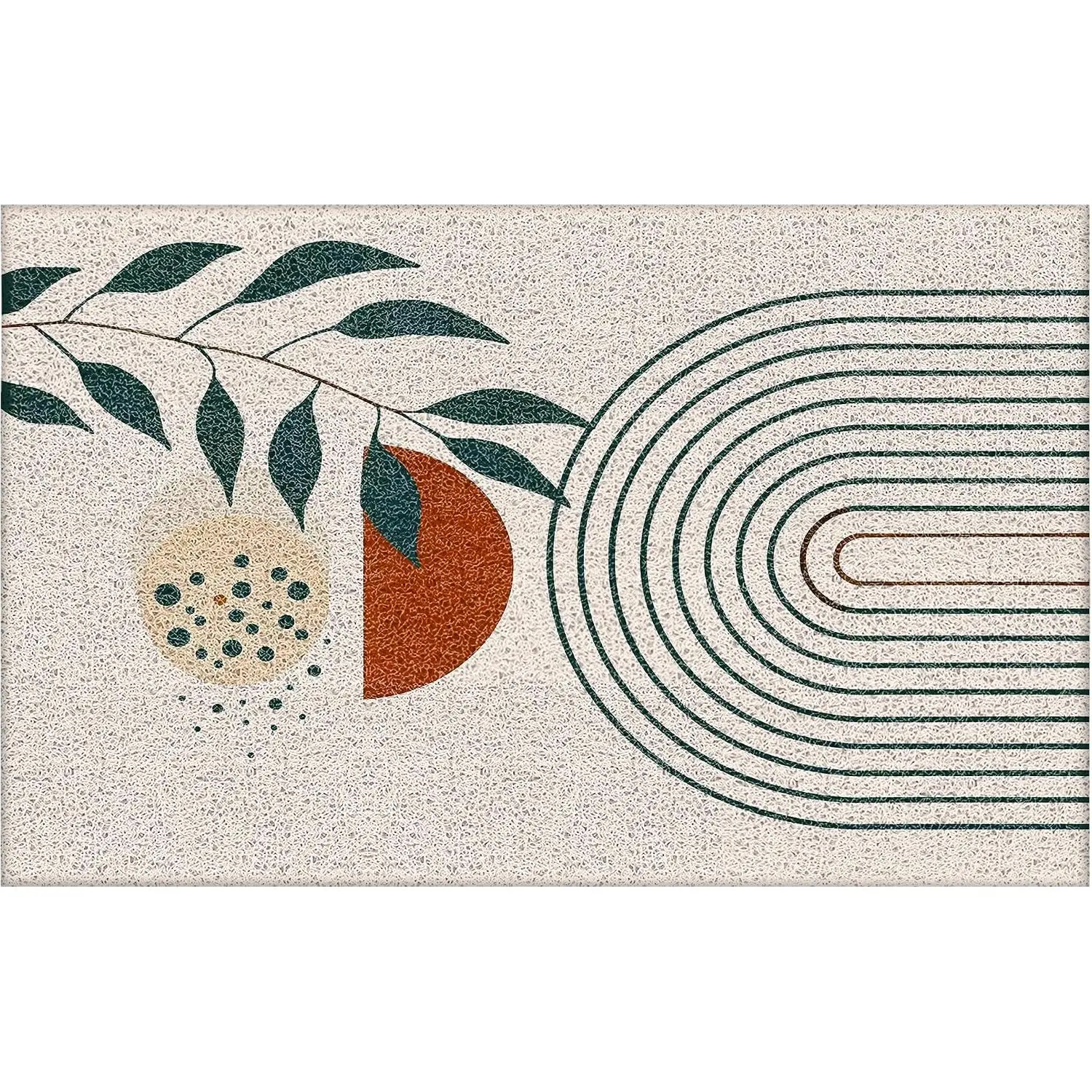 Non-Slip Synthetic PVC Boho Doormat - 30x17 in, Abstract Sun, Rainbow, Botanical Designs, Mid-Century Modern Minimalist, Front Porch Decor for Front Door Indoor Entrance